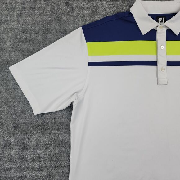 Footjoy Shirt Mens 2XL White Color Striped Polo Performance Golf Glasgow Hills - Picture 7 of 16